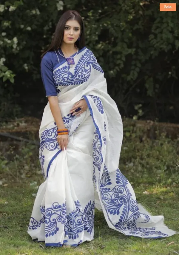 Charming White Color Cotton Linen Saree With Unstitched Blouse Piece For Women