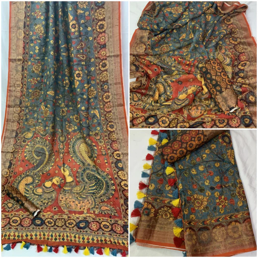 Regal Green and Brown Color Cotton Linen Saree With Unstitched Blouse Piece For Women