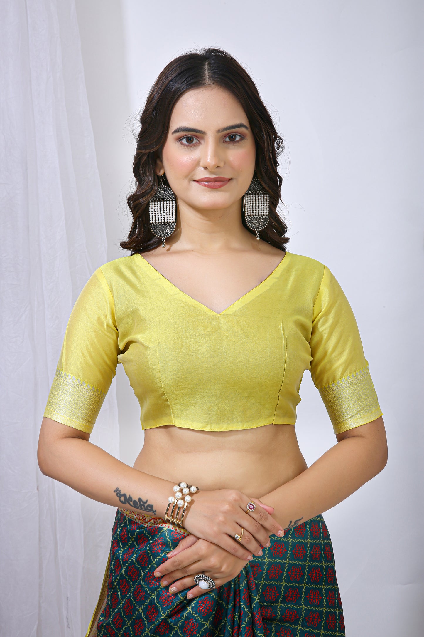 Yellow and Blue Color Dola Cotton Fabric Digital Print Saree With Blouse Piece