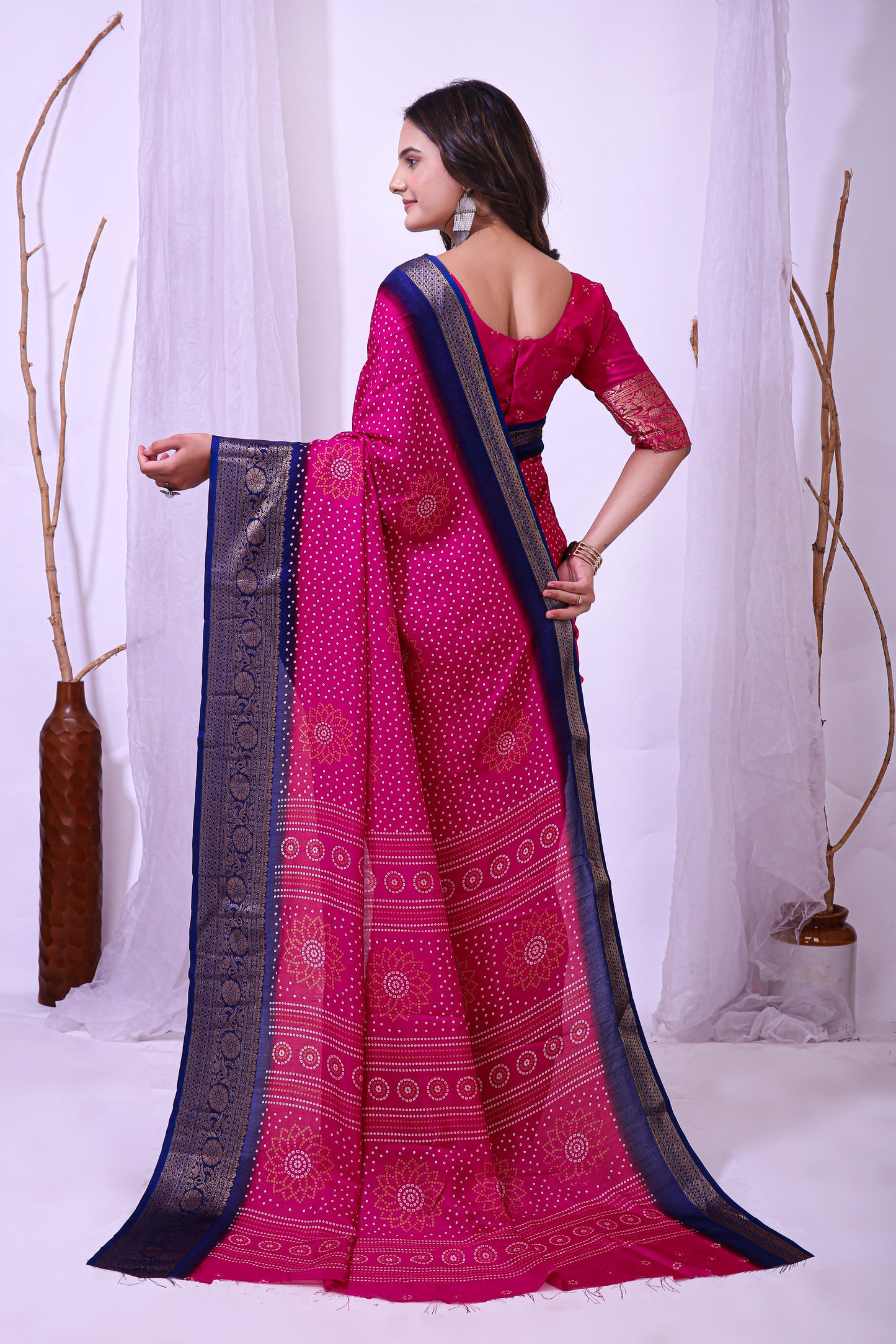 Pink Color Dola Cotton Fabric Kalamkari Print Saree With Printed Blouse Piece