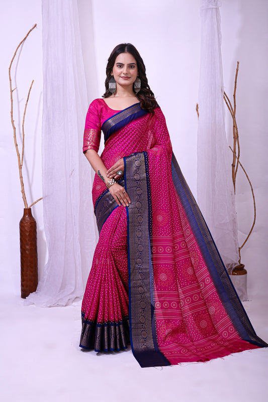 Pink Color Dola Cotton Fabric Kalamkari Print Saree With Printed Blouse Piece