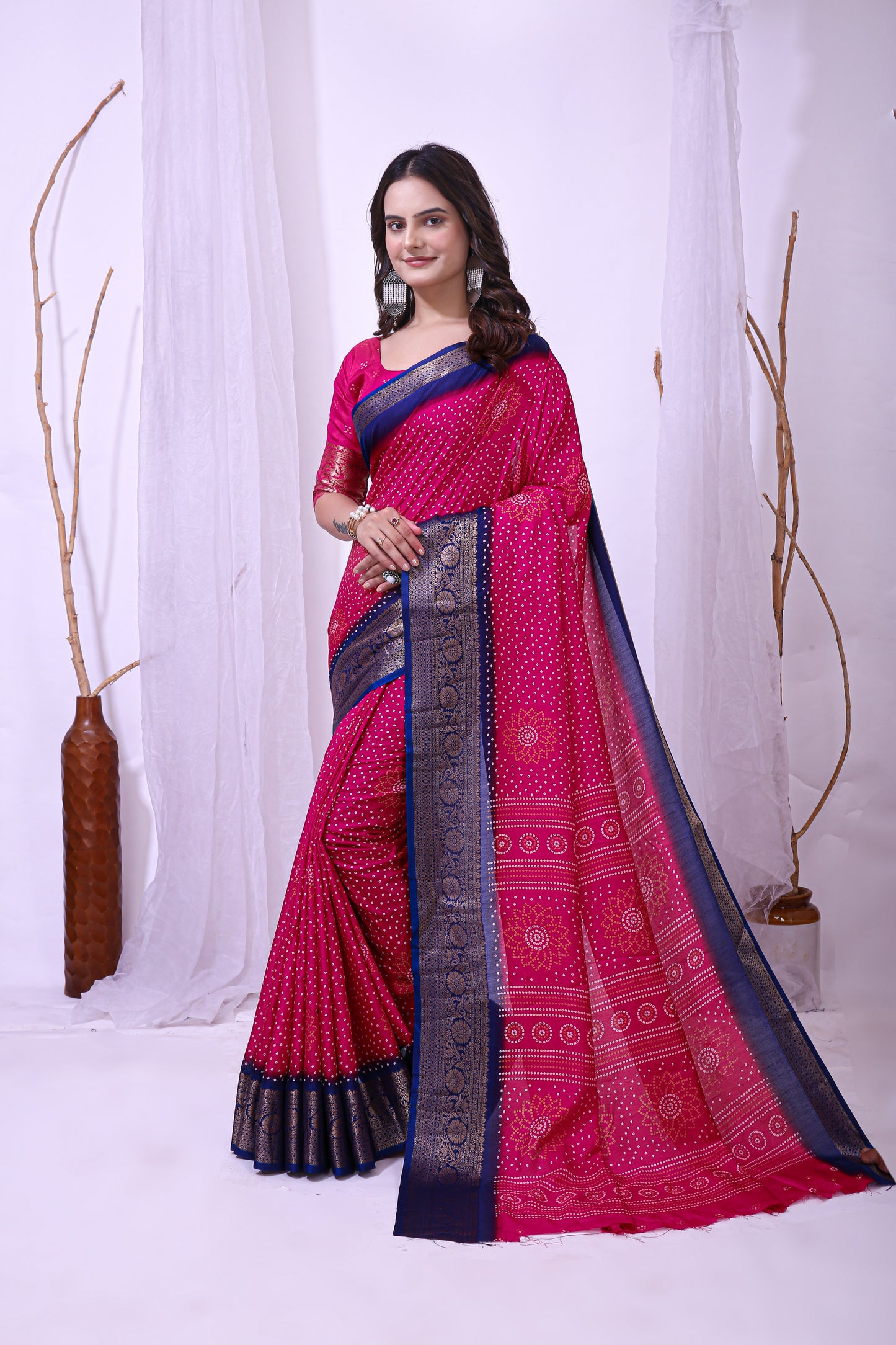 Pink Color Dola Cotton Fabric Kalamkari Print Saree With Printed Blouse Piece