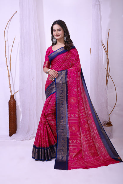 Pink Color Dola Cotton Fabric Kalamkari Print Saree With Printed Blouse Piece