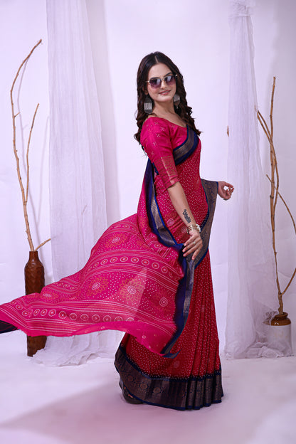Pink Color Dola Cotton Fabric Kalamkari Print Saree With Printed Blouse Piece