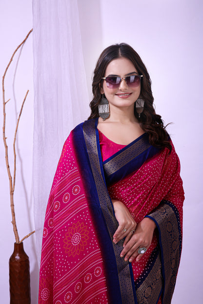 Pink Color Dola Cotton Fabric Kalamkari Print Saree With Printed Blouse Piece
