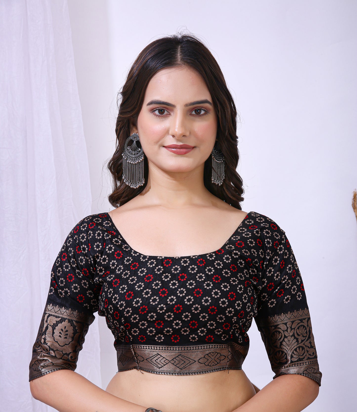 Black Color Dola Cotton Fabric Kalamkari Print Saree With Printed Blouse Piece
