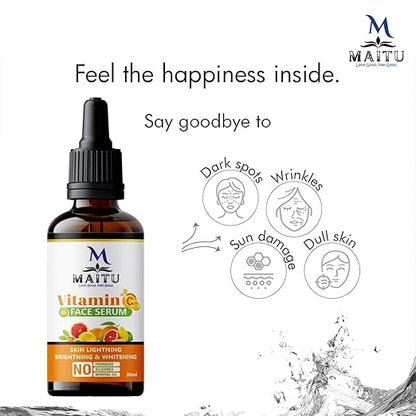 MAITU Vitamin C Face Radiant And Healthy Glowing Skin Brightens Serum Smooth Texture And Pore Cleansing Reduces Dark Spots And Boosts Collagen Production Natural Ingredients For Youthful (Pack Of 1)