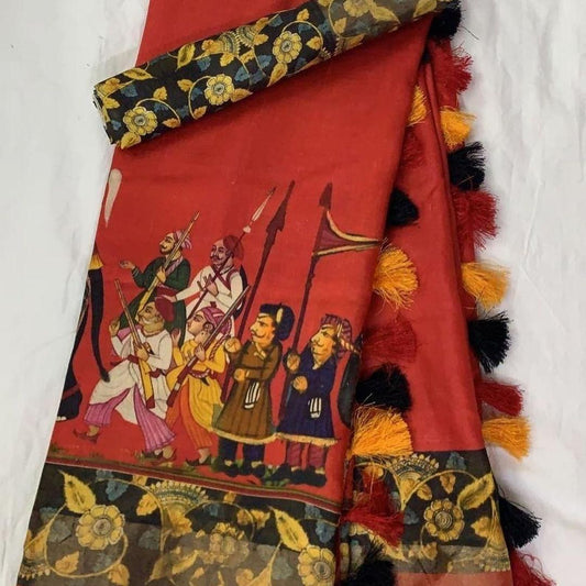 Divine Red Color Cotton Linen Saree With Unstitched Blouse Piece For Women