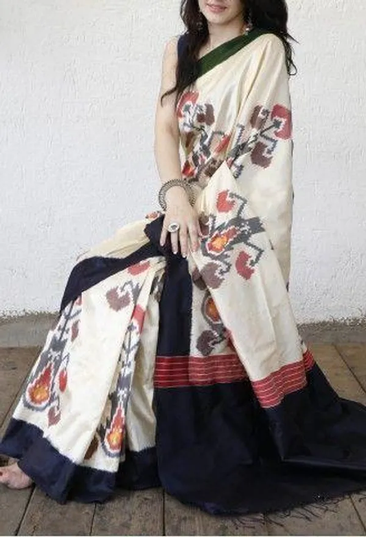 Enchanting White and Black Color Cotton Linen Saree With Unstitched Blouse Piece For Women