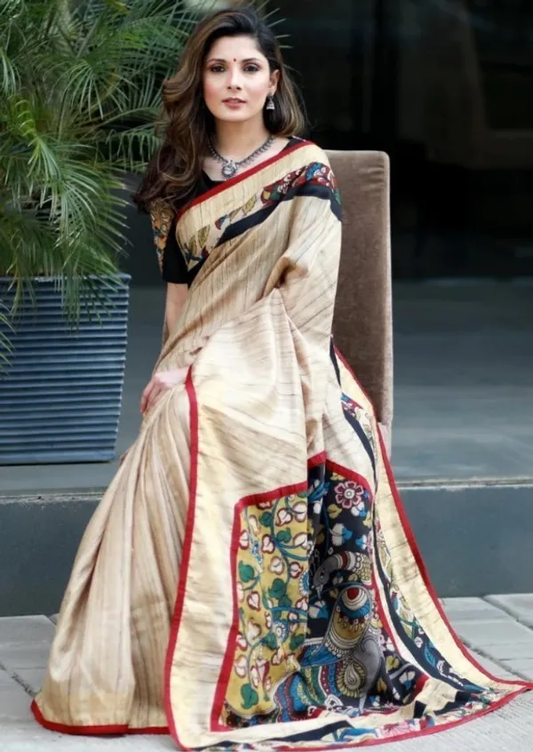 Alluring Beige Color Cotton Linen Saree With Unstitched Blouse Piece For Women