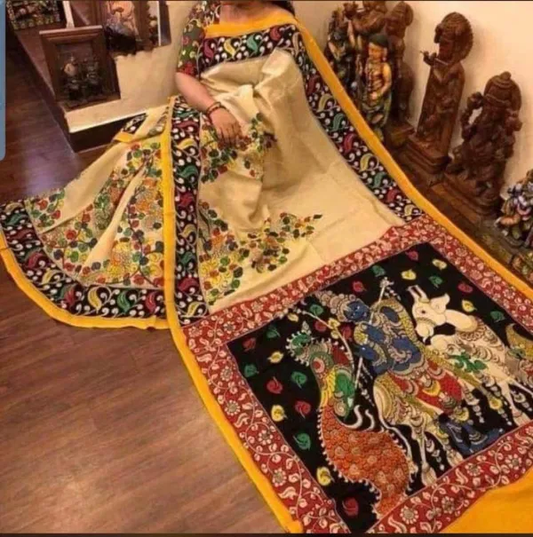 Vibrant Multi Color Cotton Linen Saree With Unstitched Blouse Piece For Women