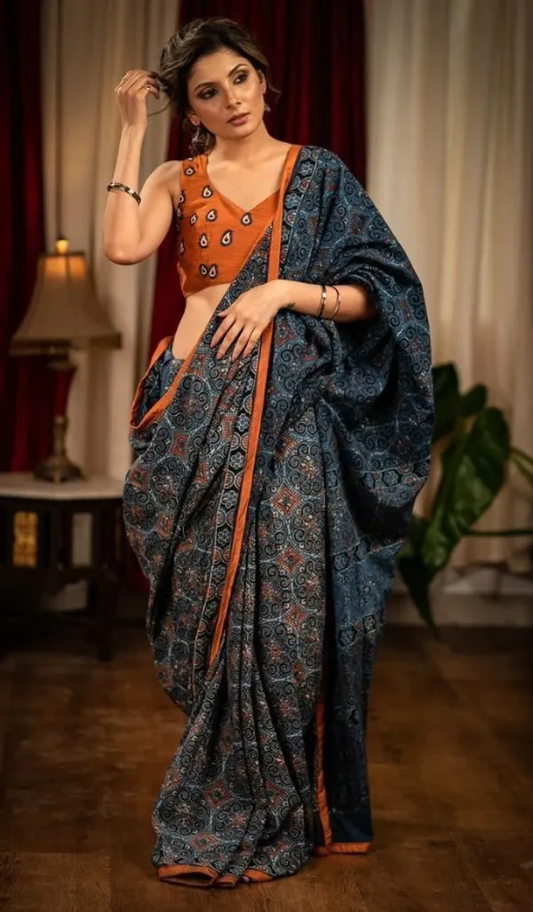 Gorgeous Gray Color Cotton Linen Saree With Unstitched Blouse Piece For Women