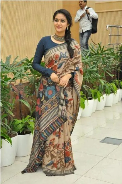 Regal multi Color Cotton Linen Saree With Unstitched Blouse Piece For Women