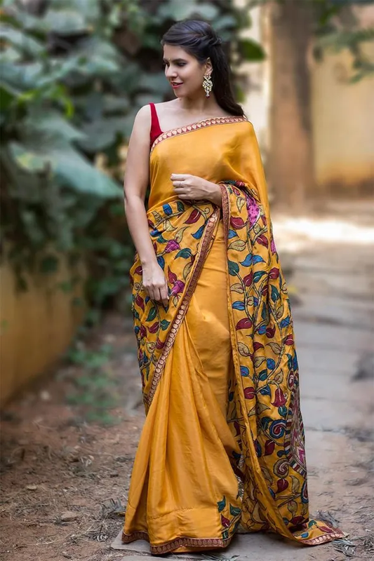 Dazzling Yellow Color Cotton Linen Saree With Unstitched Blouse Piece For Women