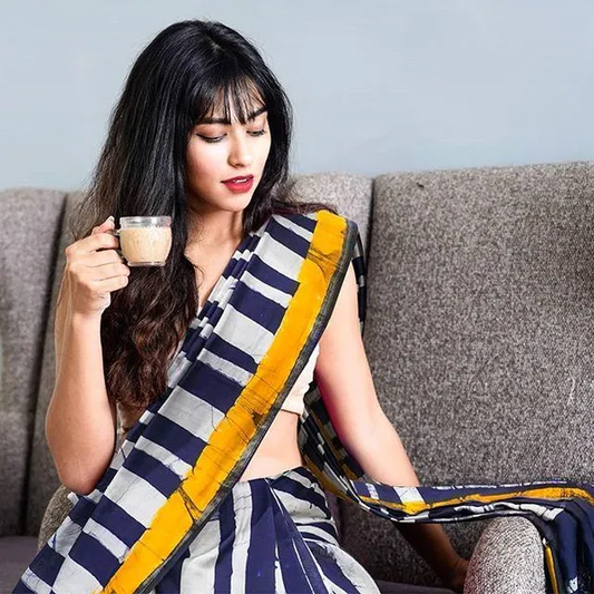 Charming Blue Color Cotton Linen Saree With Unstitched Blouse Piece For Women