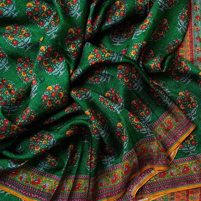 Vibrant Green Color Cotton Linen Saree With Unstitched Blouse Piece For Women