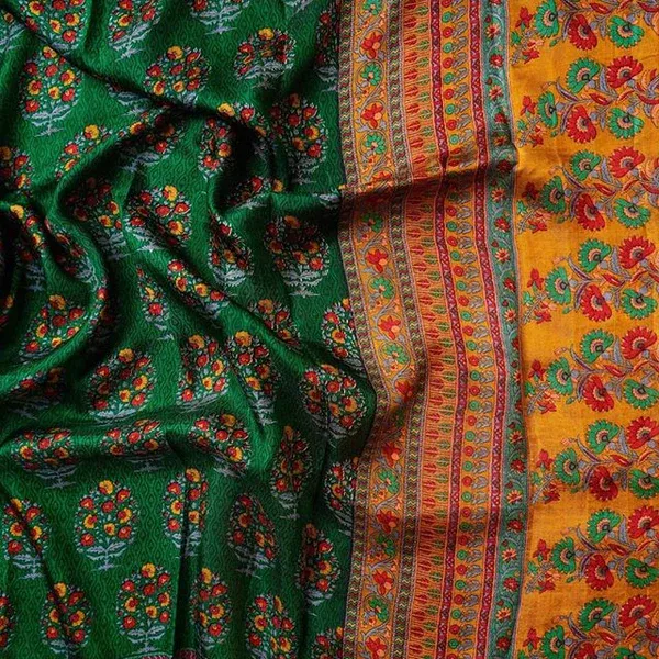 Vibrant Green Color Cotton Linen Saree With Unstitched Blouse Piece For Women