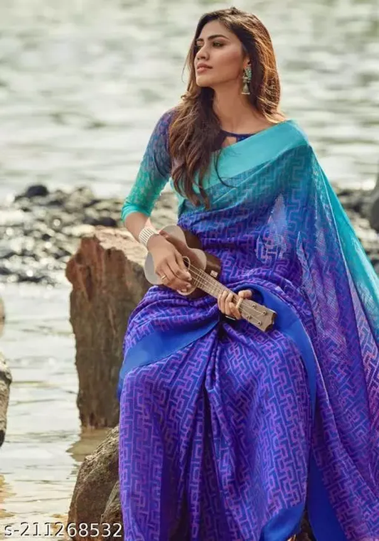 Majestic Blue Color Cotton Linen Saree With Unstitched Blouse Piece For Women
