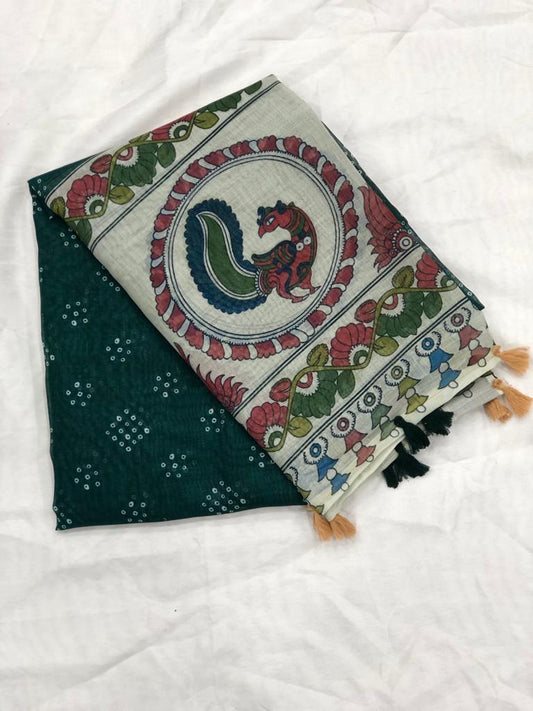 Exquisite Green Color Cotton Linen Saree With Unstitched Blouse Piece For Women