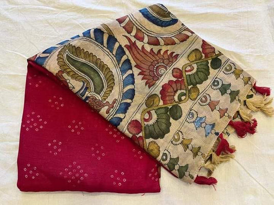Luxurious Red Cotton Linen Saree With Unstitched Blouse Piece For Women