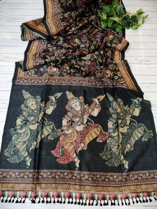 Graceful Black Color Cotton Linen Saree With Unstitched Blouse Piece For Women