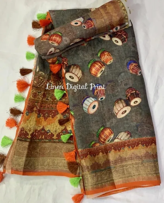 Majestic Gray Color Cotton Linen Saree With Unstitched Blouse Piece For Women