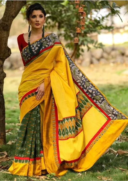 Ethereal Yellow Color Cotton Linen Saree With Unstitched Blouse Piece For Women