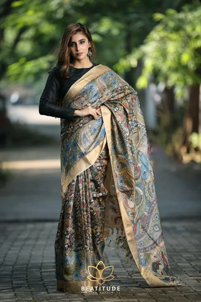 Majestic Gray Color Cotton Linen Saree With Unstitched Blouse Piece For Women