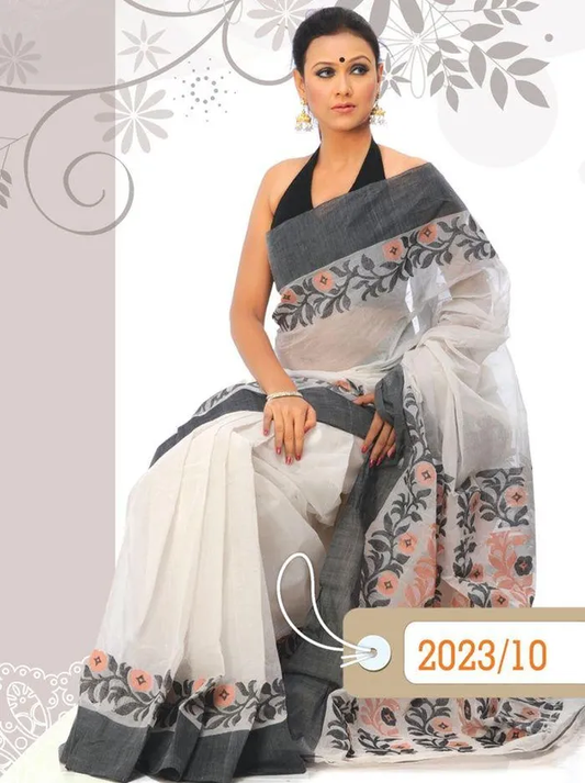Timeless White Color Cotton Linen Saree With Unstitched Blouse Piece For Women