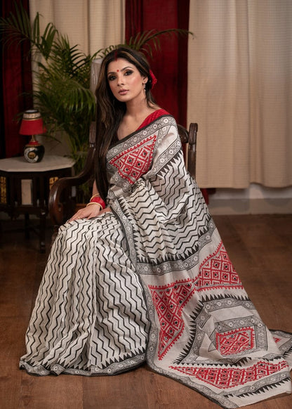 Enchanting White Color Cotton Linen Saree With Unstitched Blouse Piece For Women