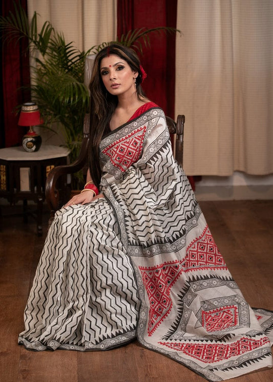 Enchanting White Color Cotton Linen Saree With Unstitched Blouse Piece For Women