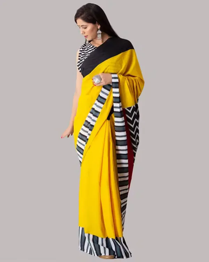 Timeless Yellow Color Cotton Linen Saree With Unstitched Blouse Piece For Women