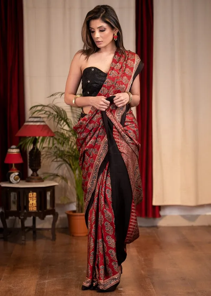 Enchanting Red Color Cotton Linen Saree With Unstitched Blouse Piece For Women