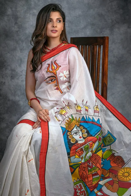 Luxurious White Color Cotton Linen Saree With Unstitched Blouse Piece For Women