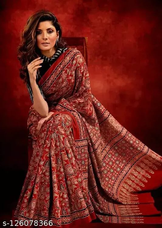 Ravishing Red Color Cotton Linen Saree With Unstitched Blouse Piece For Women