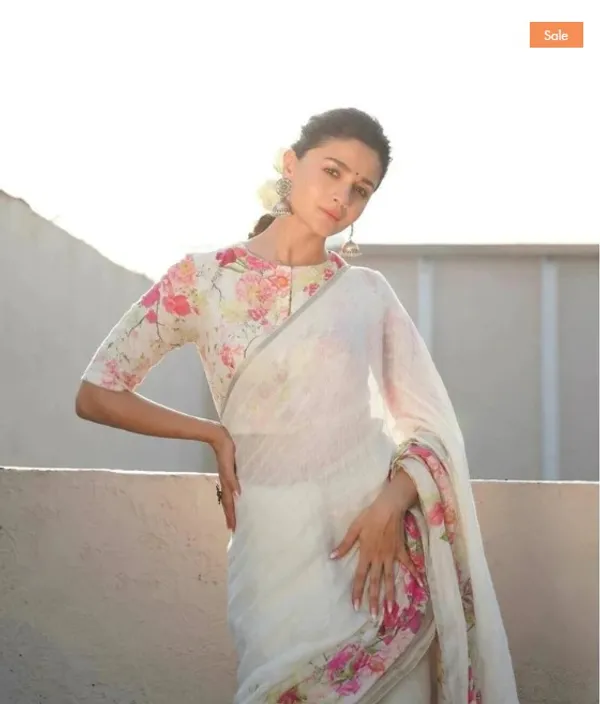 Captivating White with Pink Color Cotton Linen Saree With Unstitched Blouse Piece For Women