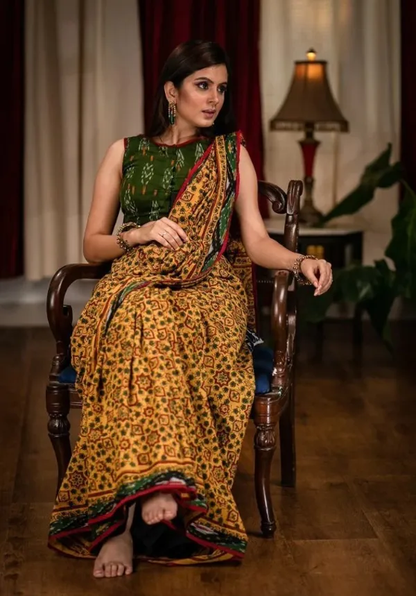 Vibrant Yellow Color Cotton Linen Saree With Unstitched Blouse Piece For Women