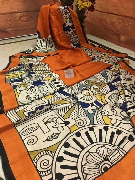 Alluring White and Orange Color Cotton Linen Saree With Unstitched Blouse Piece For Women
